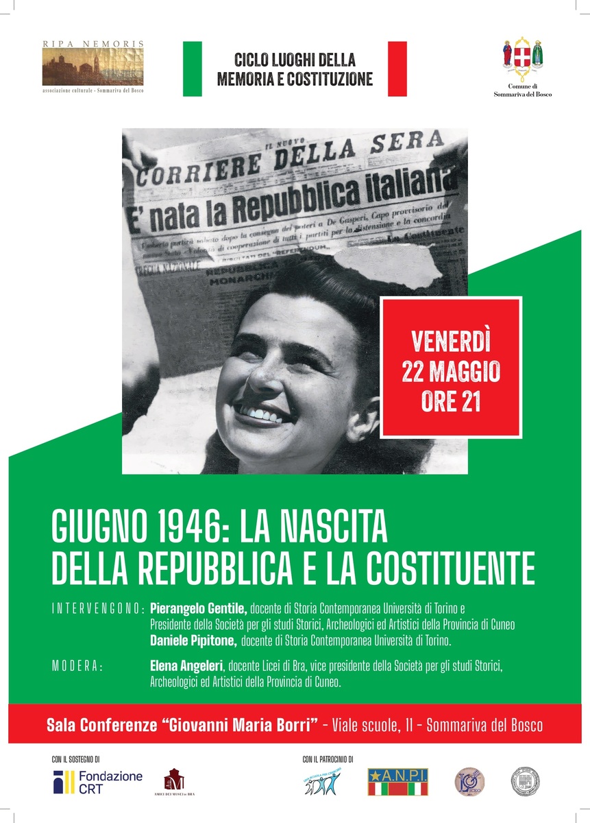 Sommariva del Bosco ricorda il 1946: incontro sulla nascita della Repubblica Sommariva del Bosco ricorda il 1946: incontro sulla nascita della Repubblica