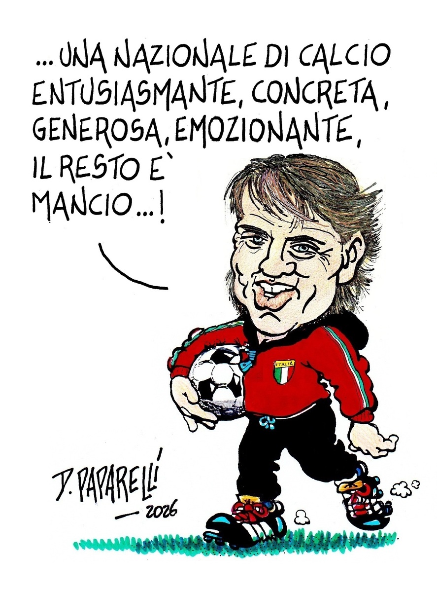 Mancini torna alla Nazionale di calcio e Paparelli gli dedica la sua vignetta