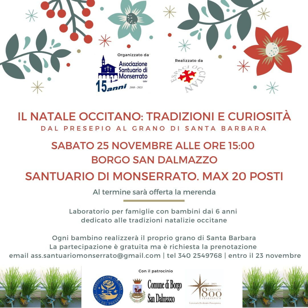 Al Santuario di Monserrato di Borgo San Dalmazzo un laboratorio sul Natale occitano Al Santuario di Monserrato di Borgo San Dalmazzo un laboratorio sul Natale occitano