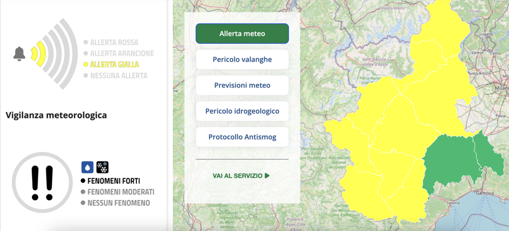 METEO / Precipitazioni in arrivo, diramata allerta gialla domani in Piemonte per rischio idrogeologico METEO / Precipitazioni in arrivo, diramata allerta gialla domani in Piemonte per rischio idrogeologico