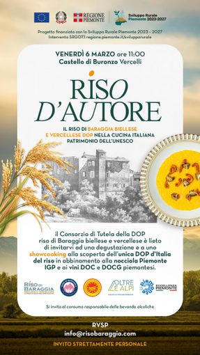 Riso d’Autore al Castello di Buronzo: il Baraggia Biellese e Vercellese DOP protagonista della cucina italiana