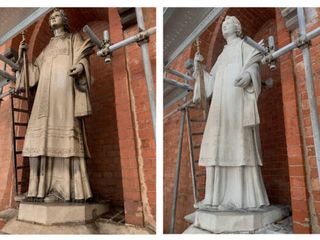La statua di San Lorenzo ripulita dai segni del tempo