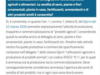 Il chiarimento tecnico del Governo, pubblicato il 26 marzo, che rende possibile la vendita al dettaglio dei prodotti floro-orto-frutto-vivaistici