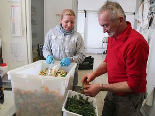 Pierluigi e la dipendente Ina preparano le verdure Pierluigi e la dipendente Ina preparano le verdure