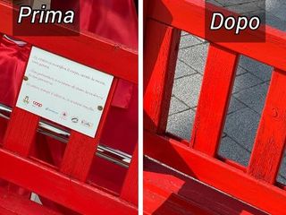 La panchina rossa nelle foto pubblicate dall'Ipercoop Mondovicino