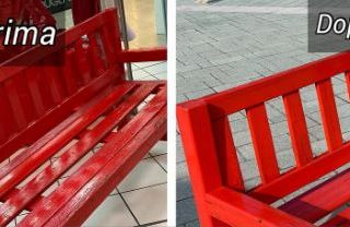 La panchina rossa nelle foto pubblicate dall'Ipercoop Mondovicino