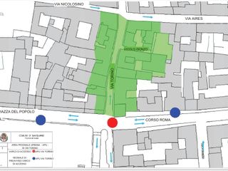Planimetria di via Torino in cui ci sarà l'area pedonale urbana