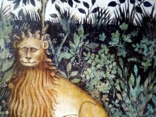 Particolare dell'affresco murale del Castello della Manta