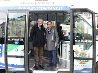 Saluzzo, presentazione del nuovo bus navetta Euro 6: Francesco Balocco, Clemente Galleano