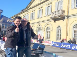 Saluzzo, Fitwalking del Cuore, il conduttore ufficiale Andrea Caponetto con i cantante Mimmo Saluzzo, Fitwalking del Cuore, il conduttore ufficiale Andrea Caponetto con i cantante Mimmo