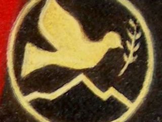 Particolare dell'orecchino della tela Italia con il profilo de Monviso Particolare dell'orecchino della tela Italia con il profilo de Monviso