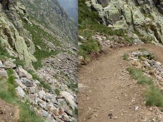 Il sentiero prima e dopo l'intervento delle squadre forestali