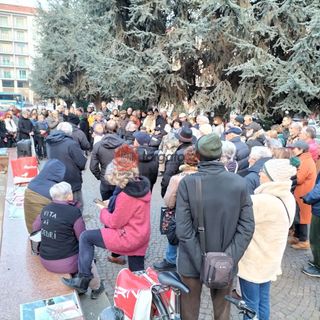 Una manifestazione di protesta sull'abbattimento dei cedri di Piazza Europa