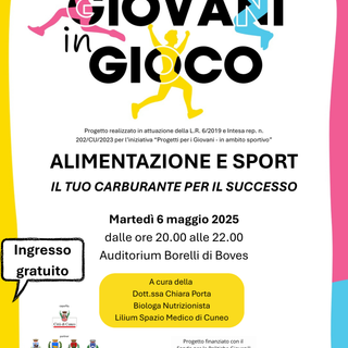 "La salute inizia a tavola": a Boves un incontro rivolto ai giovani