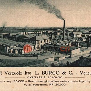 Un'antica immagine della Cartiera Burgo di Verzuolo nel 1912 (foto tratta dall'archivio di Riccardo Badi)