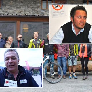 Sullo sfondo la delegazione di Atl a Pian della Regina. In primo piano, il sindaco Re (in alto a destra) e il direttore Bongioanni (in basso a sinistra)