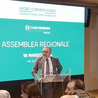 Alcuni momenti dell'assemblea regionale di Confcooperative in corso a Green Pea, Torino