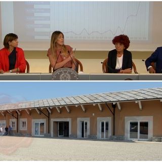 Sopra la conferenza stampa a Palazzo Chigi, sotto l'edificio scolastico di Bagnolo Piemonte