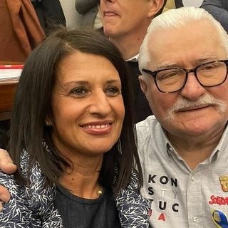 Giovanna Giolitti con lo storico leader di Solidarnosc e poi presidente della Repubblica polacca Lech Walesa
