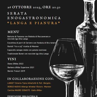 A Marene la serata enogastronomica “Langa e pianura”