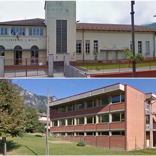 In alto, la scuola primaria di Sanfront, in basso quella di Envie In alto, la scuola primaria di Sanfront, in basso quella di Envie