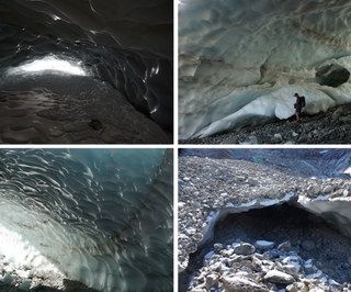 Grotte di ghiaccio nella parte sepolta del ghiacciaio di Peirabroc, Alpi Marittime, CN