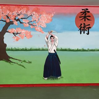 Il nuovo affresco Samurai della riqualificata palestrina a San Rocco