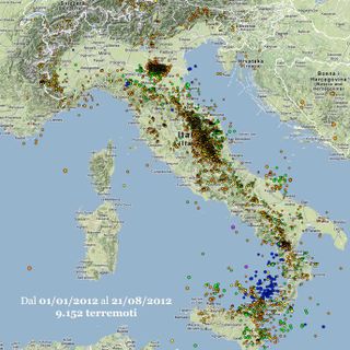 L'immagine diffusa dalla Fondazione Giuliani con i dati INGV ed ISIDe