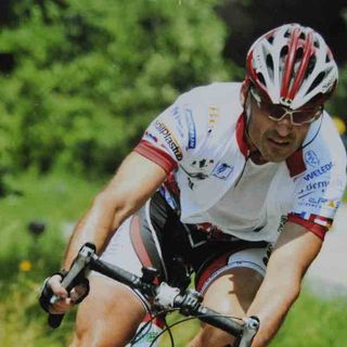 Mauro Galliano sulla sua bicicletta