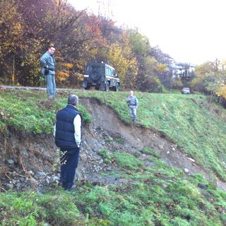 Sul posto della frana insieme con la Forestale