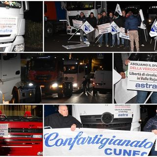 È il giorno della protesta dei tir in Val Roya: una trentina di mezzi pesanti a passo di lumaca per abolire “il divieto della vergogna” (FOTO E VIDEO)