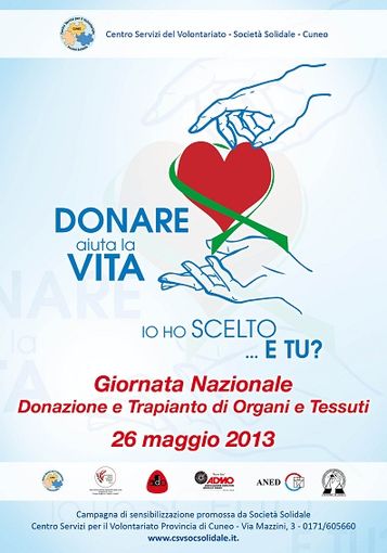 Al via la campagna di sensibilizzazione alla donazione degli organi promossa dal  Centro Servizi per il Volontariato “Società Solidale”
