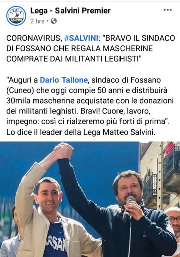 Fossano: le mascherine acquistate con le donazioni di imprese e cittadini o di militanti leghisti?