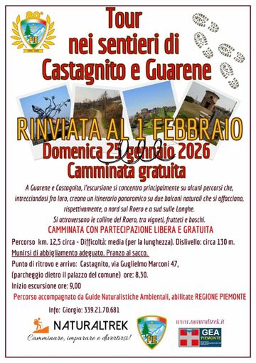 Meteo incerto: rinviata la camminata da Castagnito a Guarene proposta da Naturaltrek