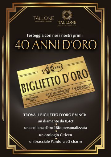 Le gioiellerie Tallone di Savigliano e Fossano festeggiano i loro primi 40 anni d’oro Le gioiellerie Tallone di Savigliano e Fossano festeggiano i loro primi 40 anni d’oro