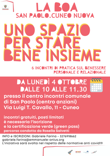 Cuneo, La Boa: al via il corso di benessere personale Cuneo, La Boa: al via il corso di benessere personale