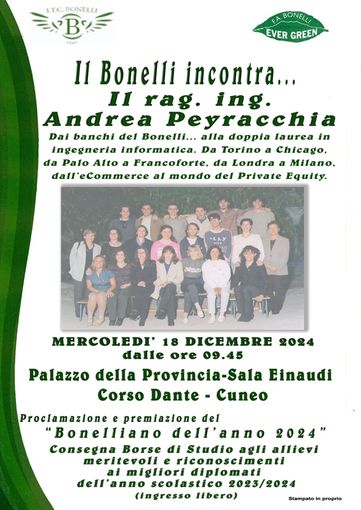 L'ex studente Andrea Peyracchia sarà "Bonelliano dell'anno"