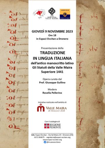 Tradotti in italiano gli Statuti della Valle Maira del 1441