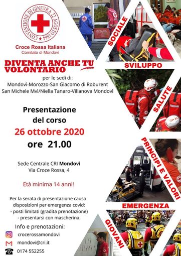 Lunedì 26 ottobre a Mondovì verrà presentato il corso per Volontari della Croce Rossa Italiana Lunedì 26 ottobre a Mondovì verrà presentato il corso per Volontari della Croce Rossa Italiana