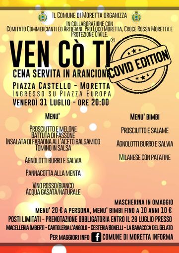 Moretta, torna la cena in piazza "Ven cò ti"