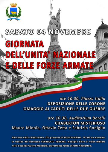Boves, il programma per la celebrazione della  Giornata dell'Unità Nazionale e delle Forze Armate