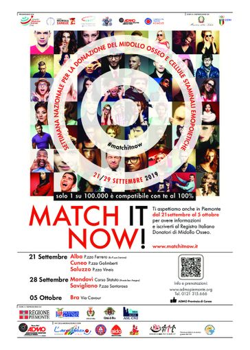 Donazione midollo osseo: a Bra la campagna MATCH IT NOW! Donazione midollo osseo: a Bra la campagna MATCH IT NOW!