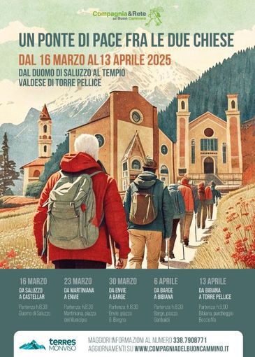 "Un ponte di Pace tra le due chiese" il trekking proposto dalla Compagnia del Buon Cammio inizia domenica 16 marzo da Saluzzo