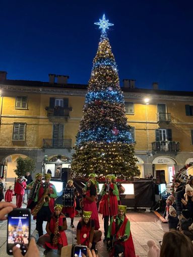 Saluzzo, l'albero di Natale sul rialzo di piazza Garibaldi Saluzzo, l'albero di Natale sul rialzo di piazza Garibaldi