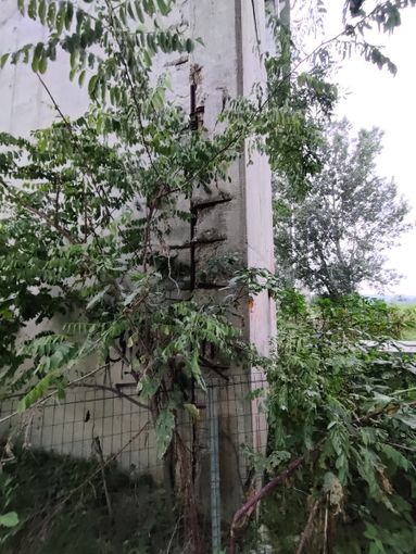 Una delle colonne del ponte sulla A6 sulla quali ci sono evidenti segni di scrostatura Una delle colonne del ponte sulla A6 sulla quali ci sono evidenti segni di scrostatura