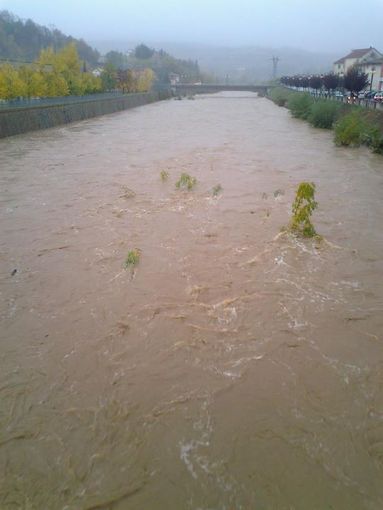 Il Tanaro nel centro di Ceva questa mattina alle 10 (foto Cuniberti)