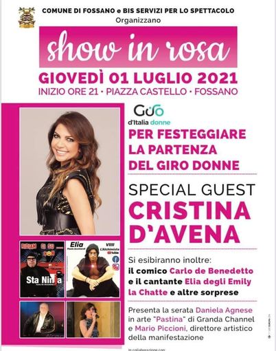 Show in Rosa questa sera a Fossano con Cristina D'Avena Show in Rosa questa sera a Fossano con Cristina D'Avena