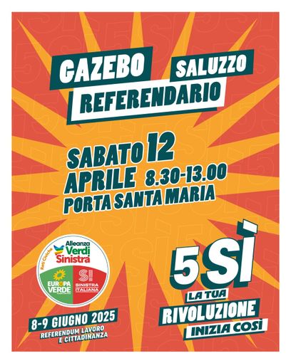 Saluzzo, a Porta Santa Maria il gazebo referendario di Alleanza Verdi e Sinistra