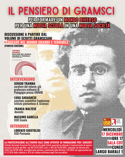 USB scuola Cuneo: dibattito sull’attualità educativa di Gramsci