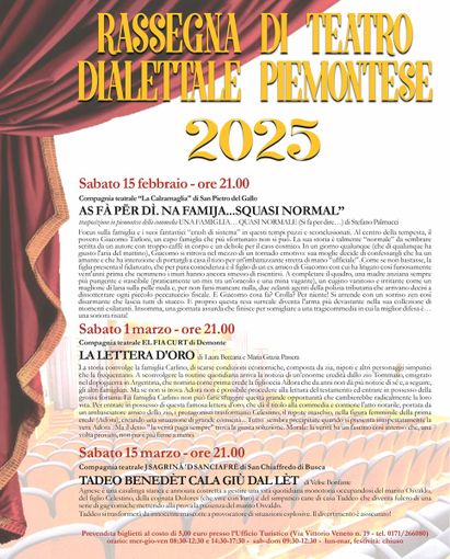 Rassegna di teatro piemontese a Borgo San Dalmazzo: tre appuntamenti di commedia dialettale nel 2025 Rassegna di teatro piemontese a Borgo San Dalmazzo: tre appuntamenti di commedia dialettale nel 2025
